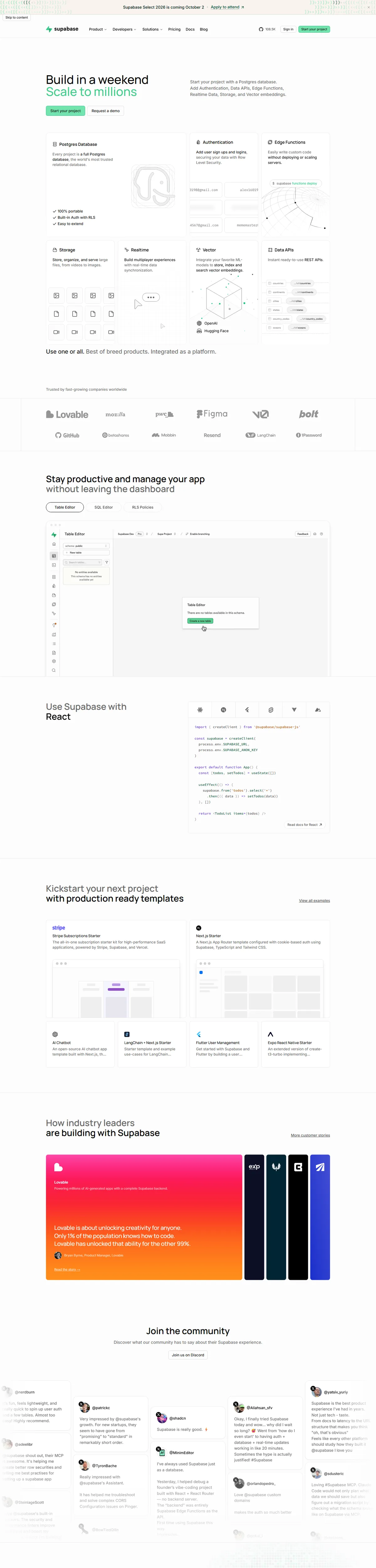 Full page of supabase.com